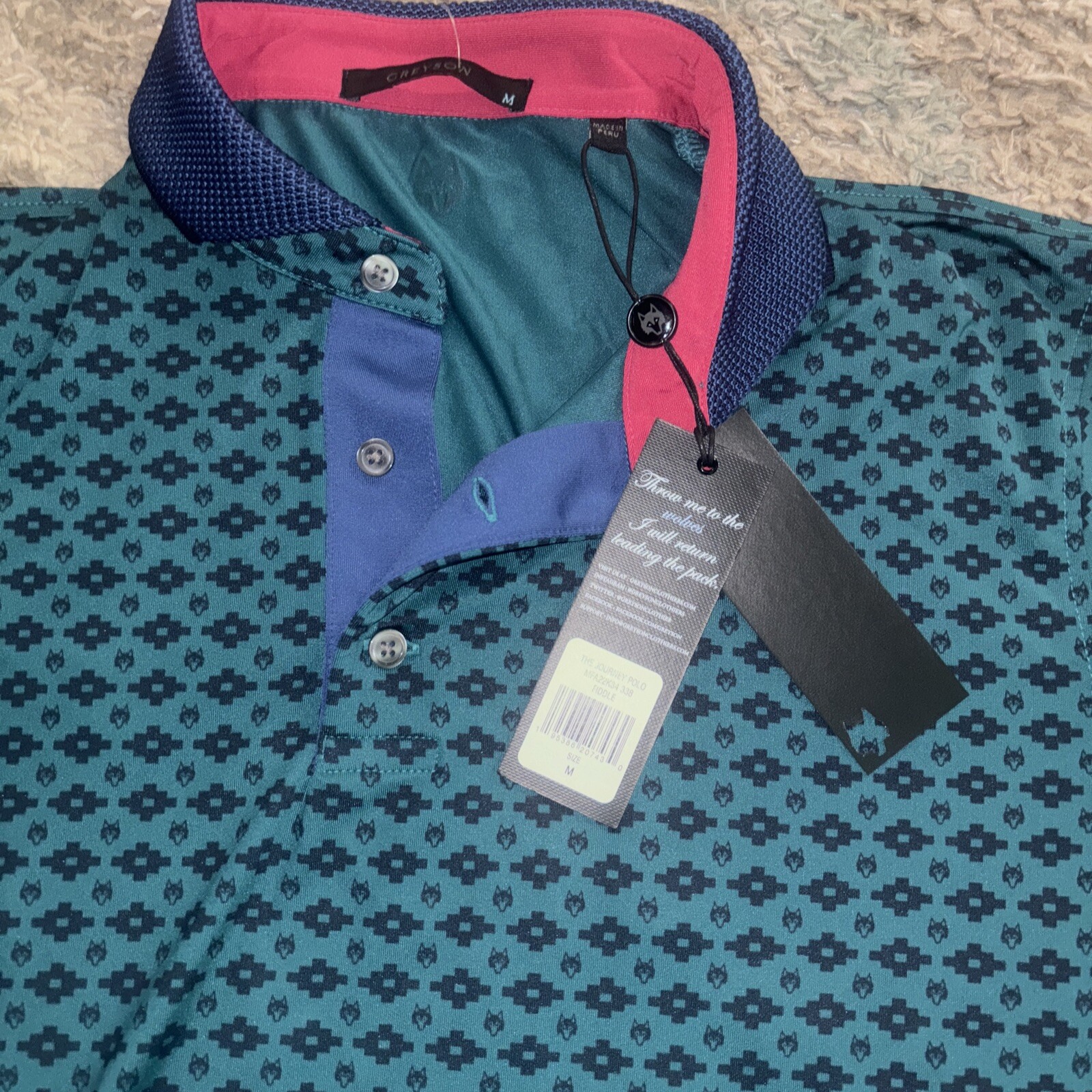 Greyson Golf Shirt Polo The Journey Print Medium Flacon Multicolor NWT $118