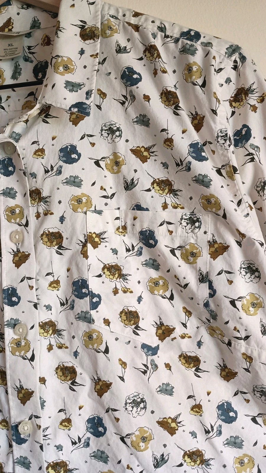 Duluth Trading Co XL Floral Button Front Shirt Cotton Stretch Cottagecore
