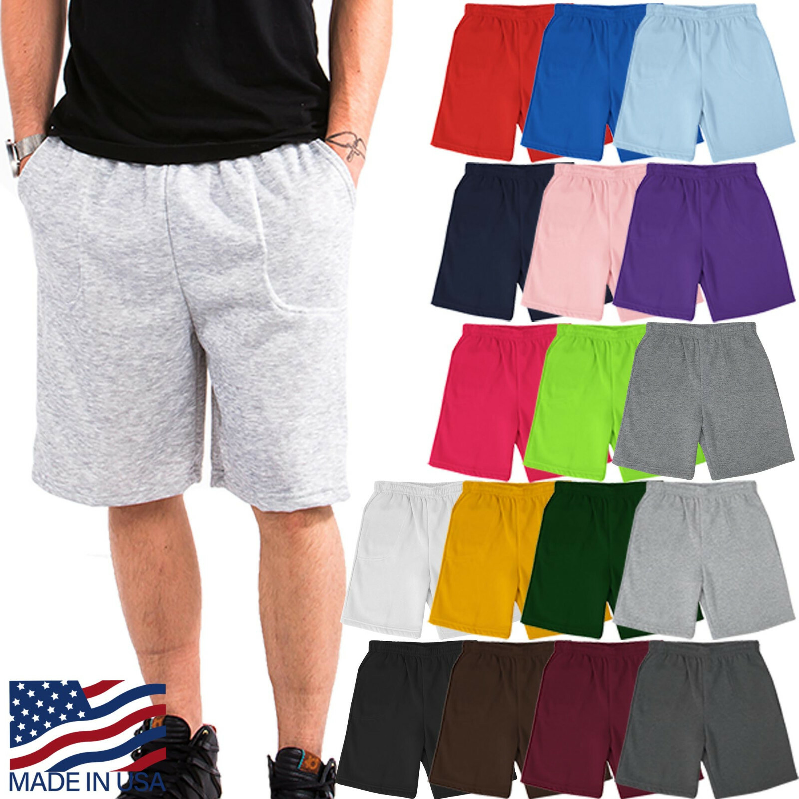 Mens Fleece Sweat Shorts Brushed Lightweight Joggers Pants S 5XL Side Pockets