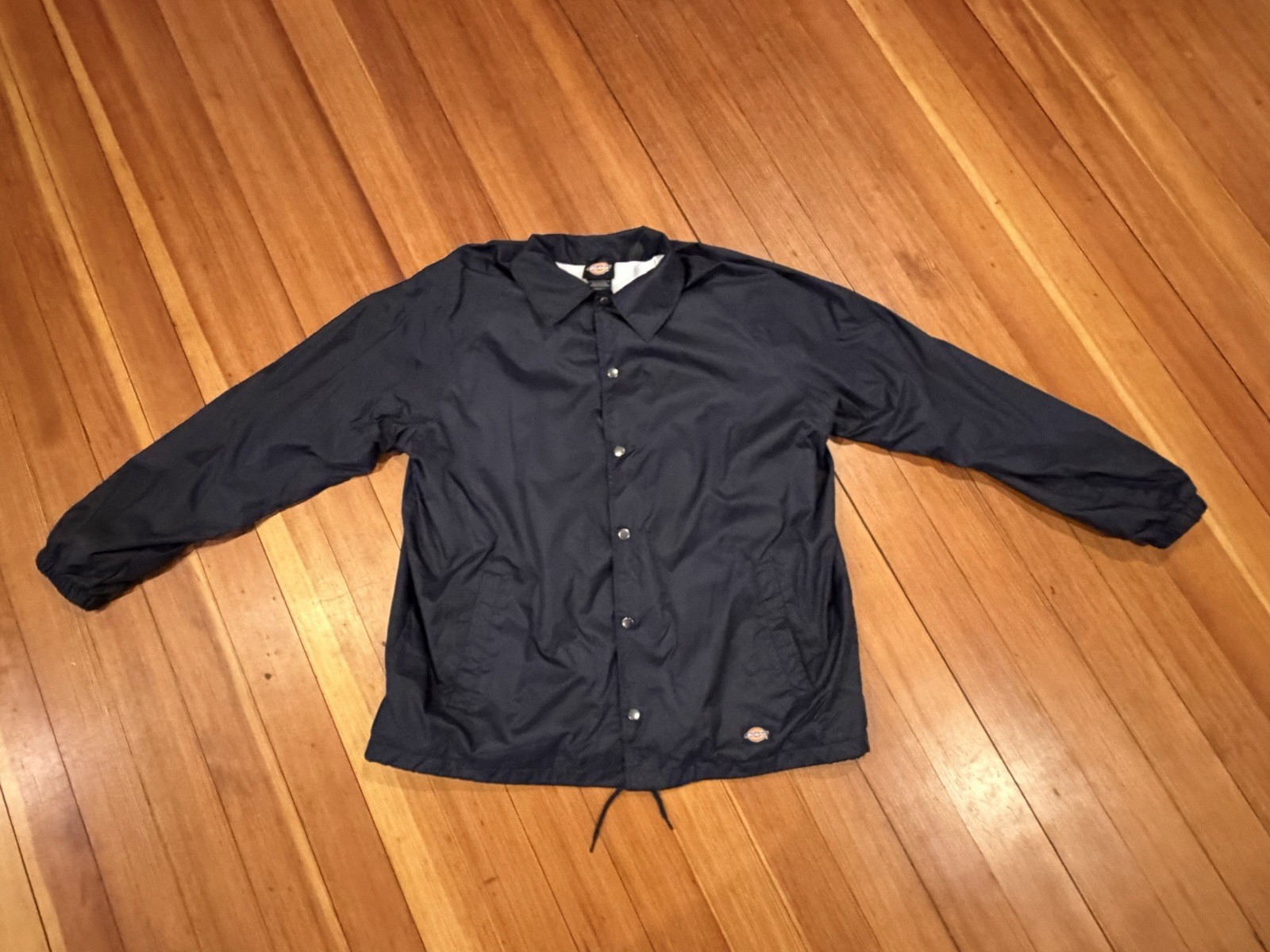 Dickies Men’s L Black Snap Front Coach Jacket Lined Nylon Shell Point Collar