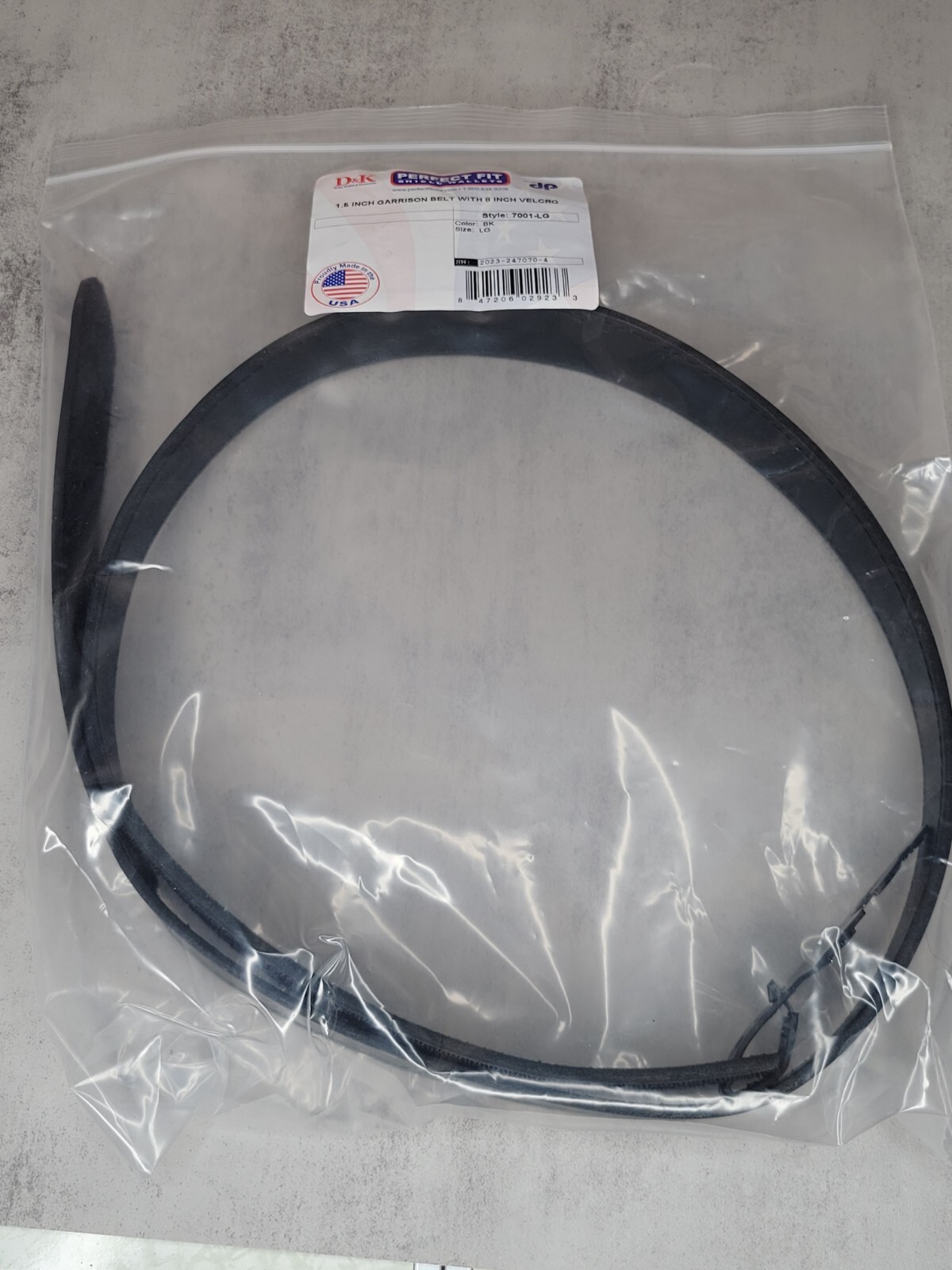 D&K 1.5″ Garrison Belt with 8″ Hook & Loop Black Size LGE 7001-LG USA Made! NOB
