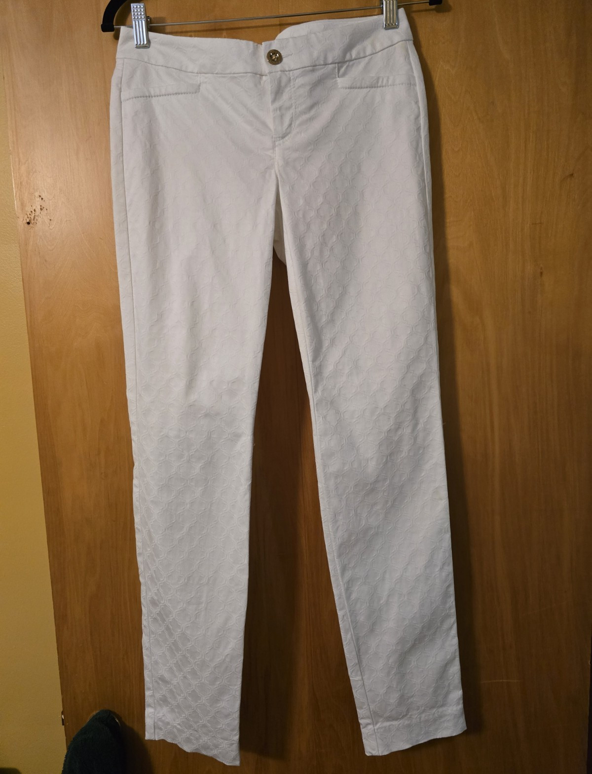 Lilly Pulitzer Women’s White Chino Pants Cotton Blend Button Flat Front EUC