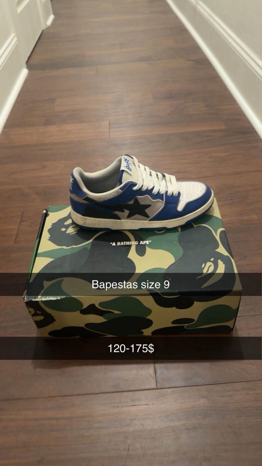 bapesta size 9 Blue & Black and white good condition