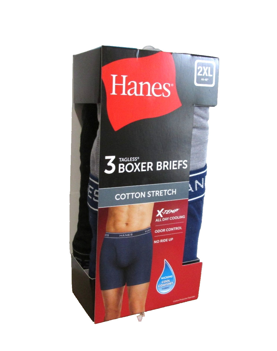 Brand New Men’s Hanes 3 Tagless Cotton Stretch X-Temp Boxer Briefs 2XL (44-46)