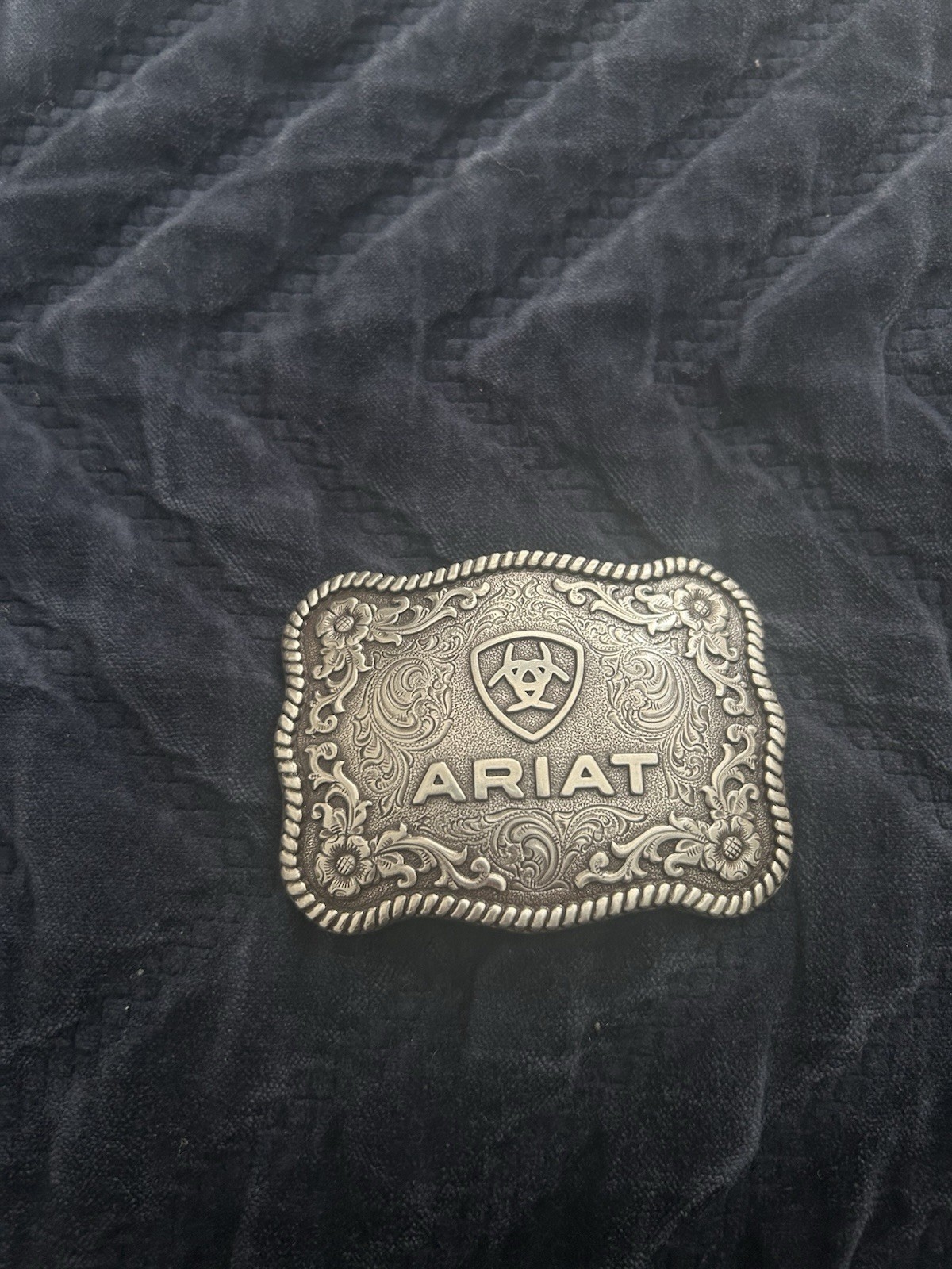Ariat Western Metal Belt Buckle Floral Silver Rectangular Antique Finish