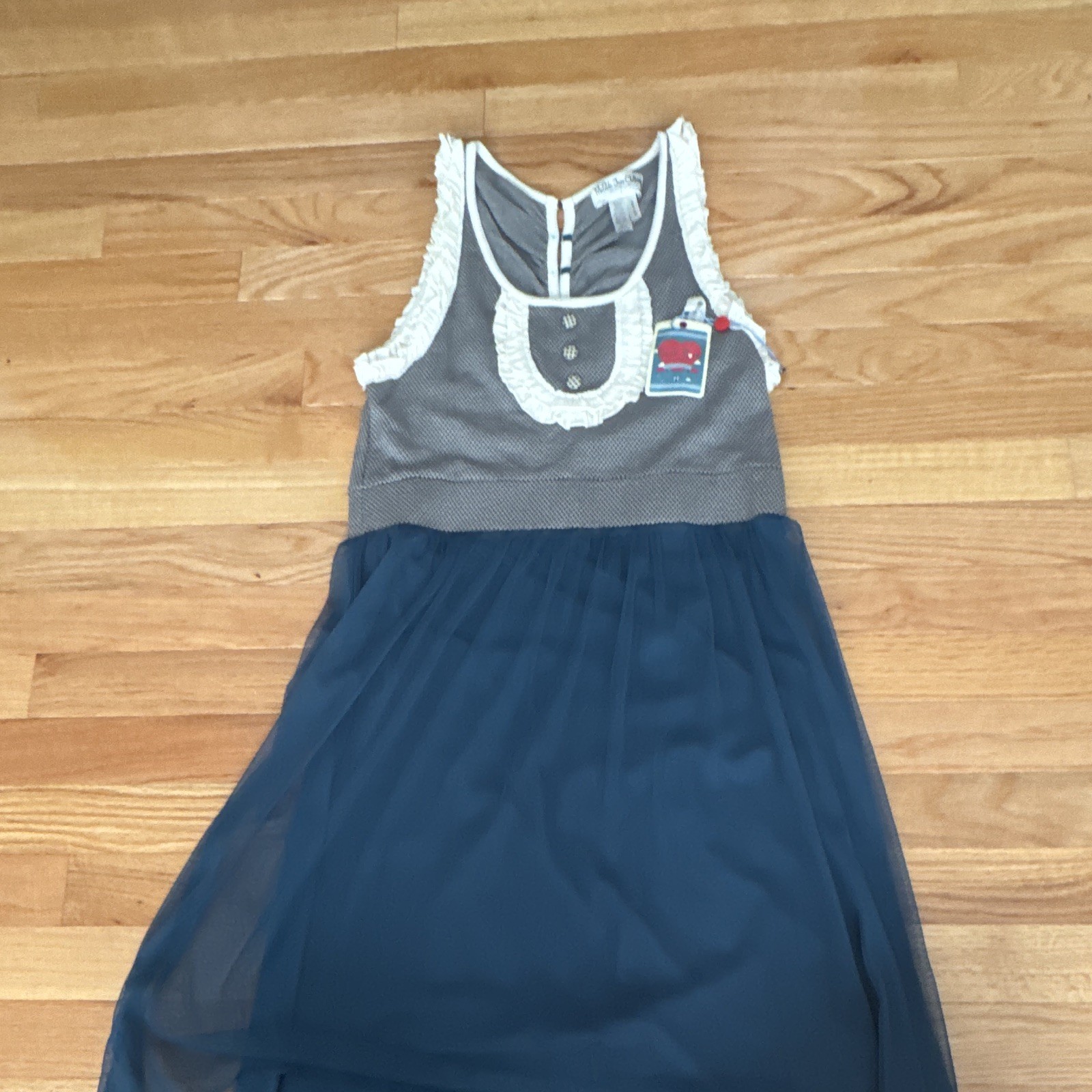 Matilda Jane Clothing Blue/White Geometric A-Line Scoop Lined Tulle Dress 8