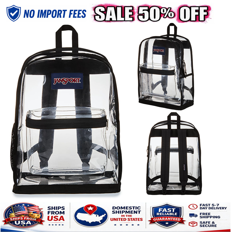 JanSport 25L Clear Backpack Transparent Bookbag School Travel Stadium Bag