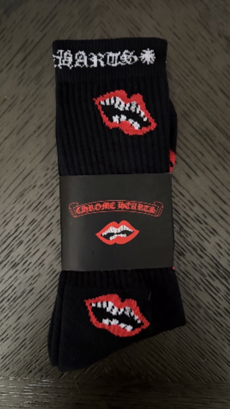 Chrome Hearts Men’s Crew Socks Cotton Breathable One Size 1 Pair Lips Logo