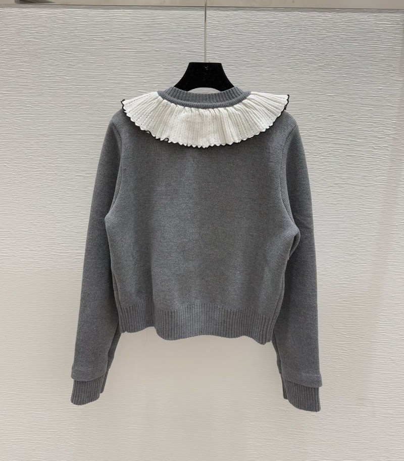 Sandro Color-blocking ruffled knitted cardigan women’s sweater coat