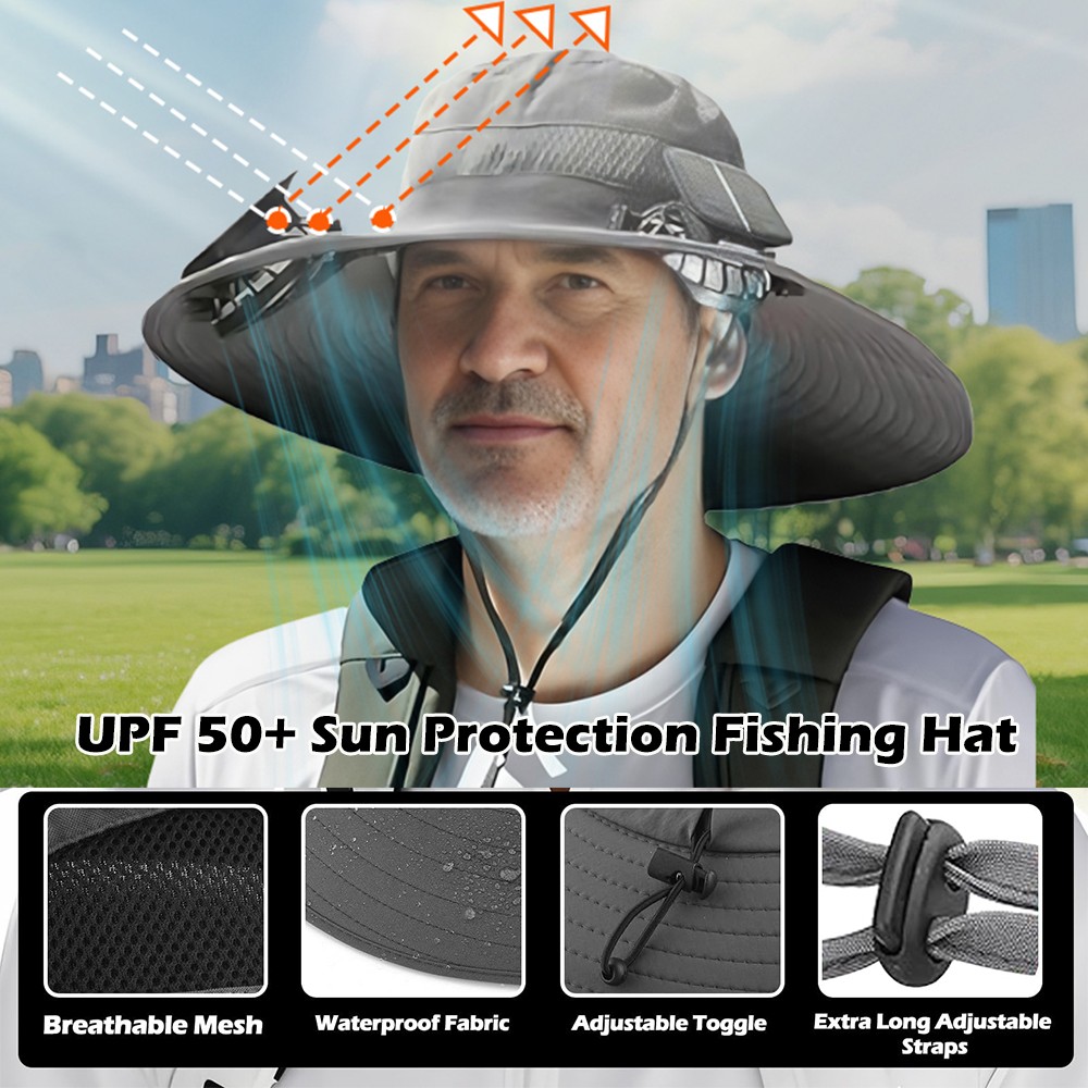 Wide Brim Sunscreen Sun Hat Solar & USB Powered for Outdoor Fishing Hiking Beach