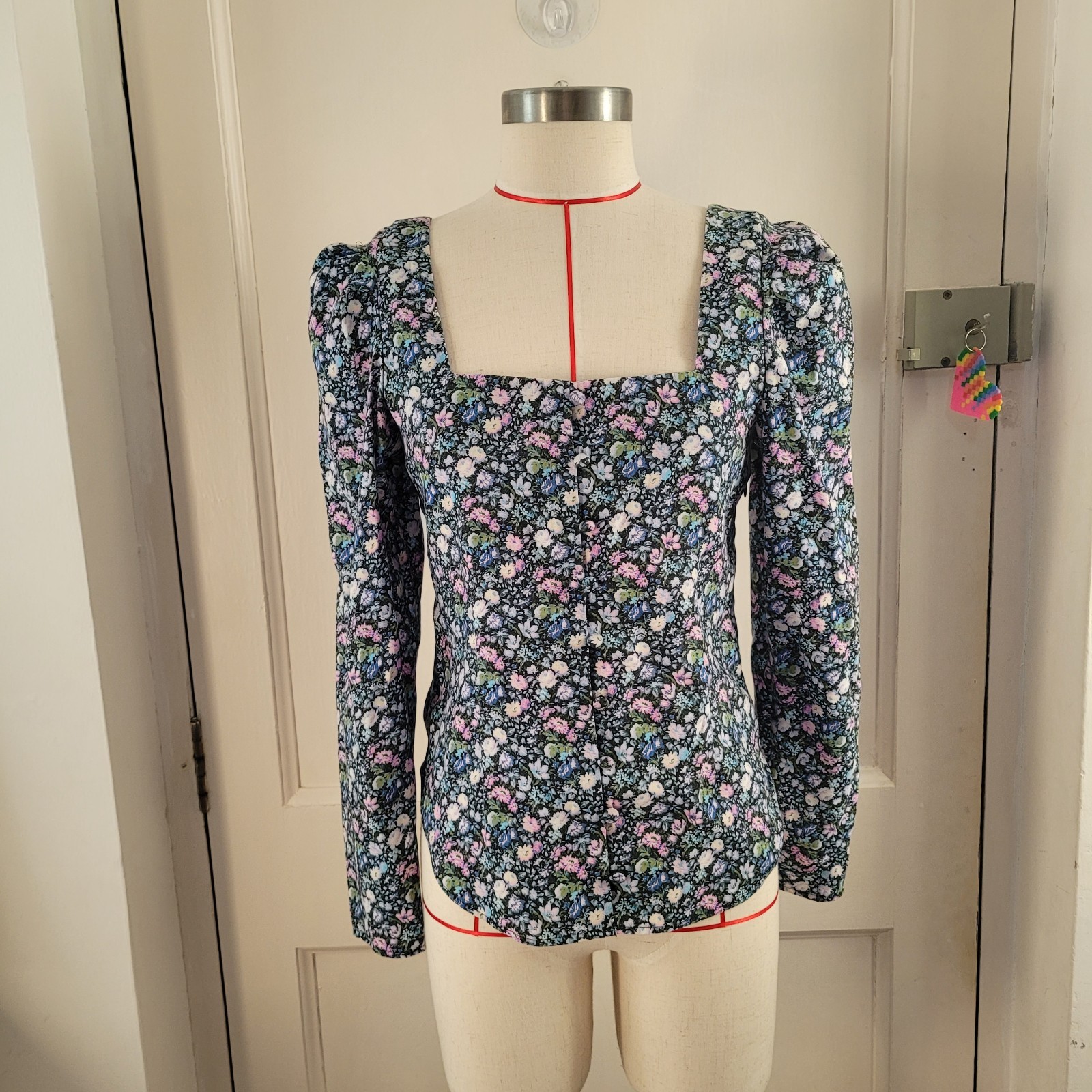 & Other Stories Square Neck Button Up Floral Blouse Top Size 36 Us 4 Uk 8