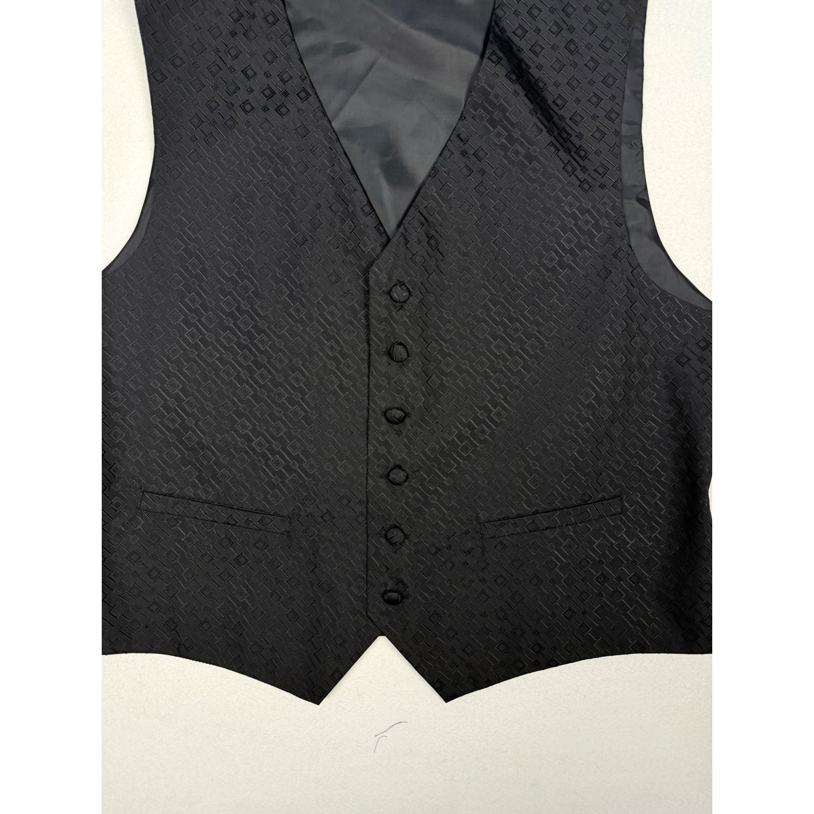 Vintage Pronto Uomo Mens Black Geometric Diamond Pattern Formal Suit Vest Large