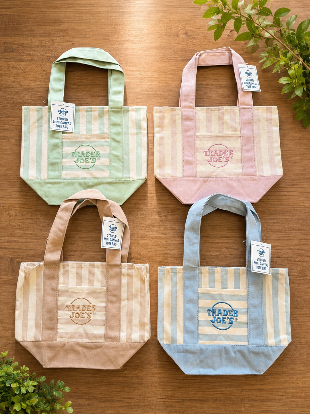 Trader Joe’s Pastel Striped Mini Canvas Tote Bag Set – New With Tags