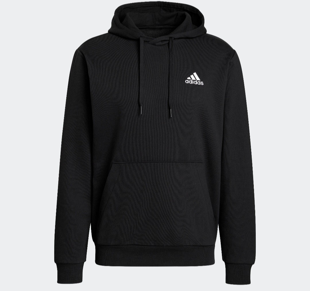 Adidas Men’s Black Essentials Fleece Hoodie (Medium)