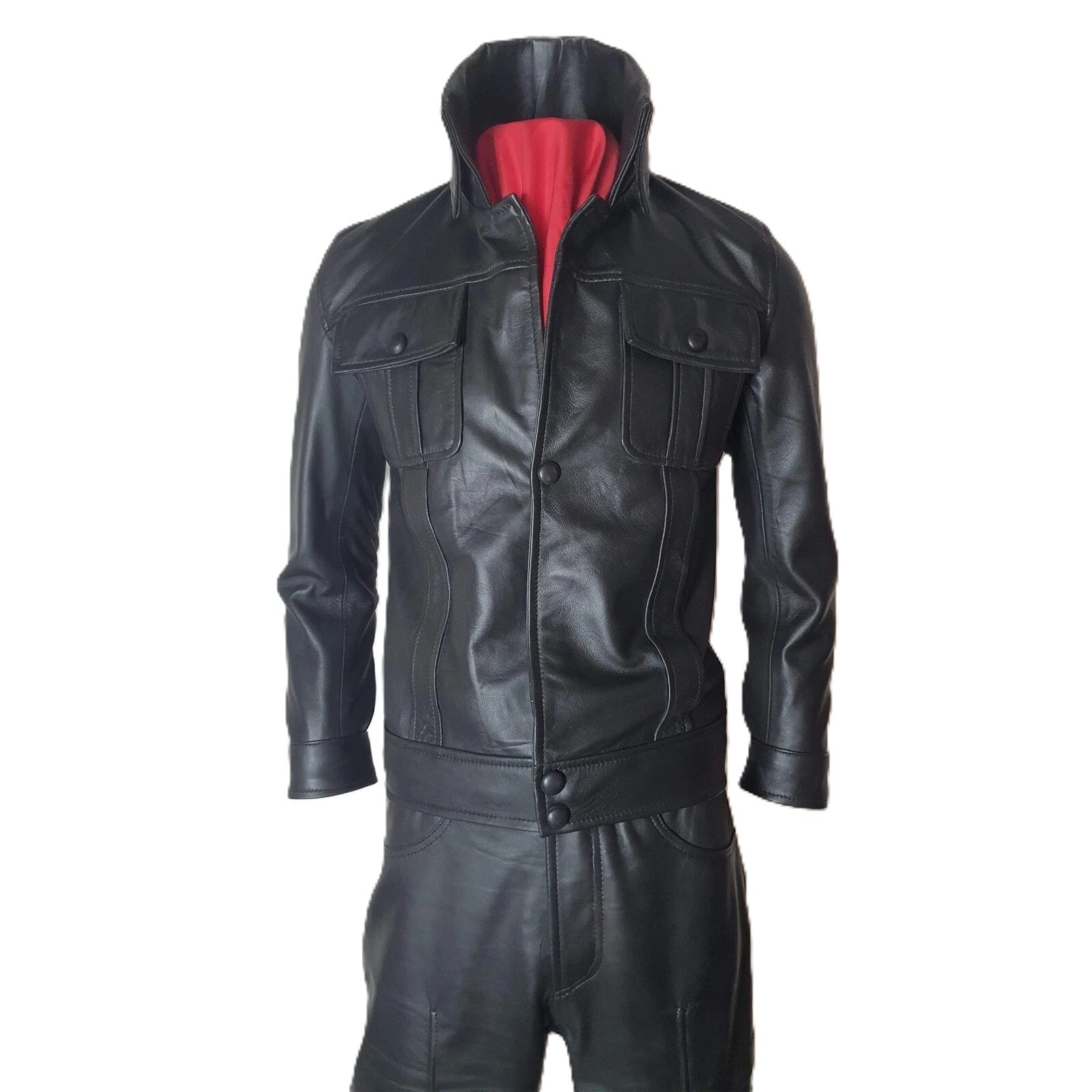 Men’s Black Lambskin Leather Tribute Performance Suit Vintage Rock Style Suit