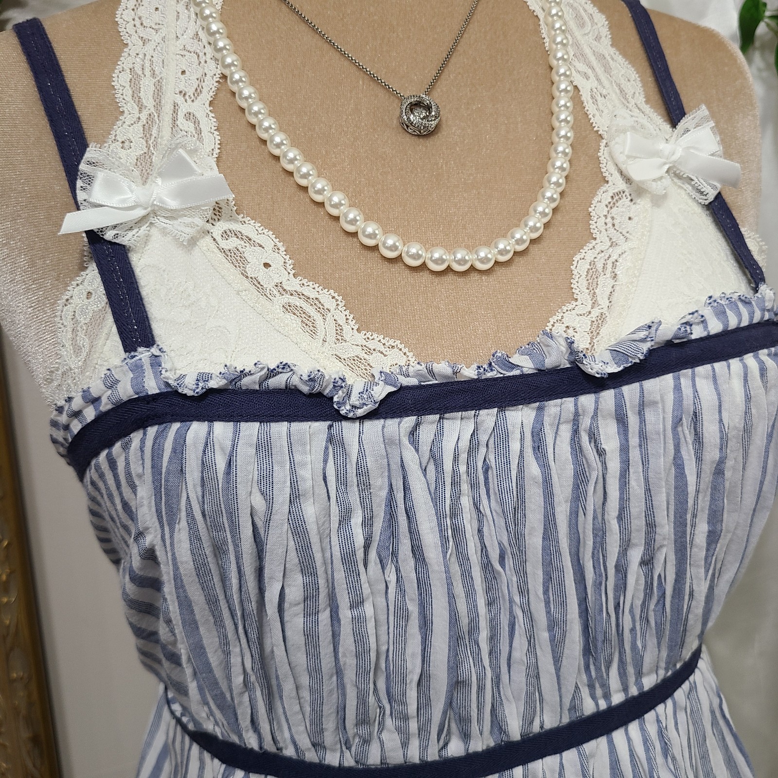 ♡ Y2K ♡ Abercrombie Blue Striped Babydoll Tie Back 100% Cotton Ruffle Tank Top