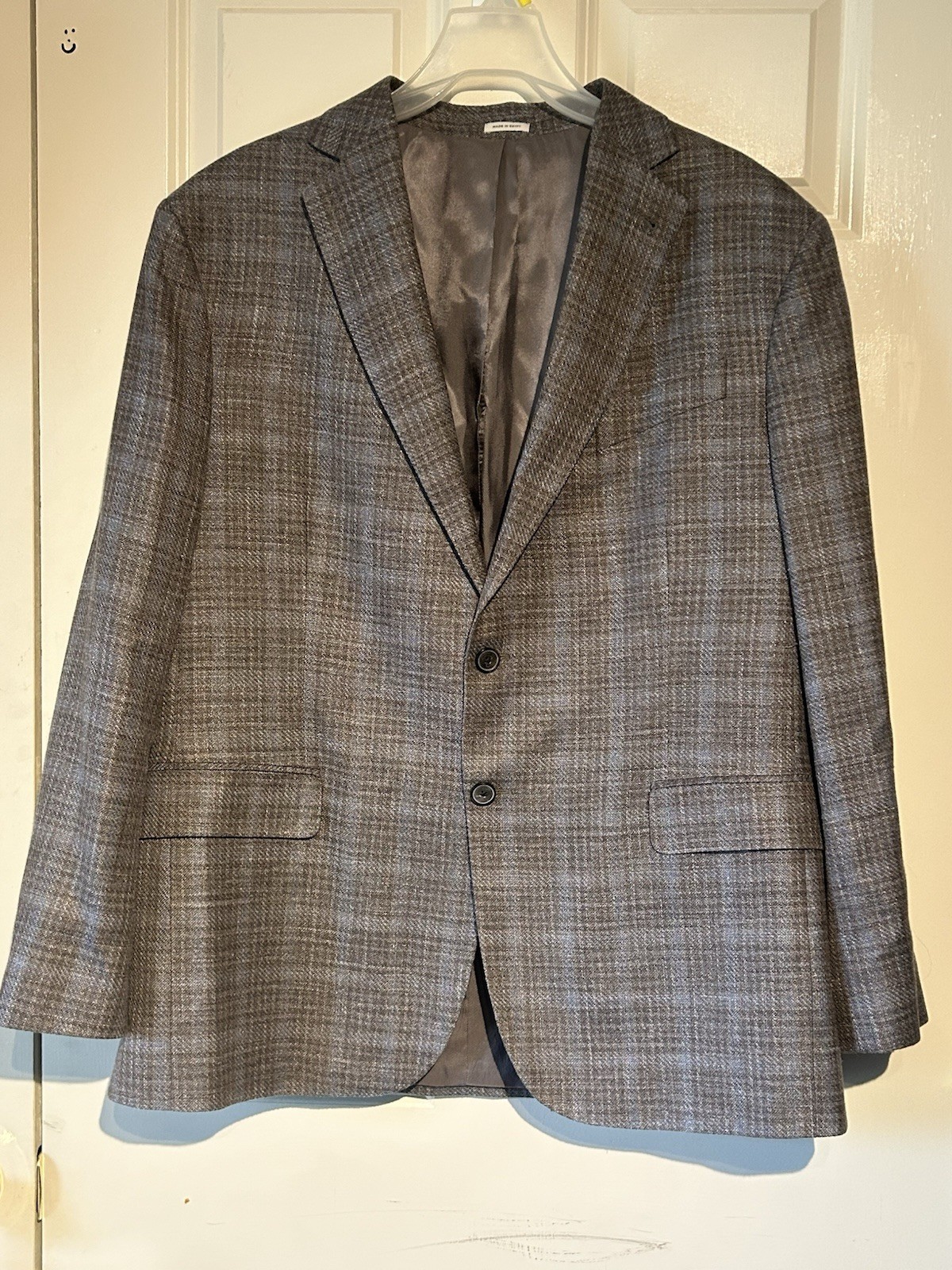 Joseph Abboud Blazer Men 44R Brown Blue Plaid Heritage E Thomas Wool Silk Linen