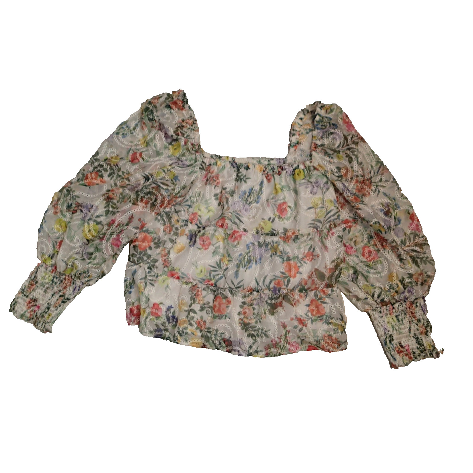 Alice + Olivia Blouse Rowa Square Neck Eyelet Lace Top Floral Size m