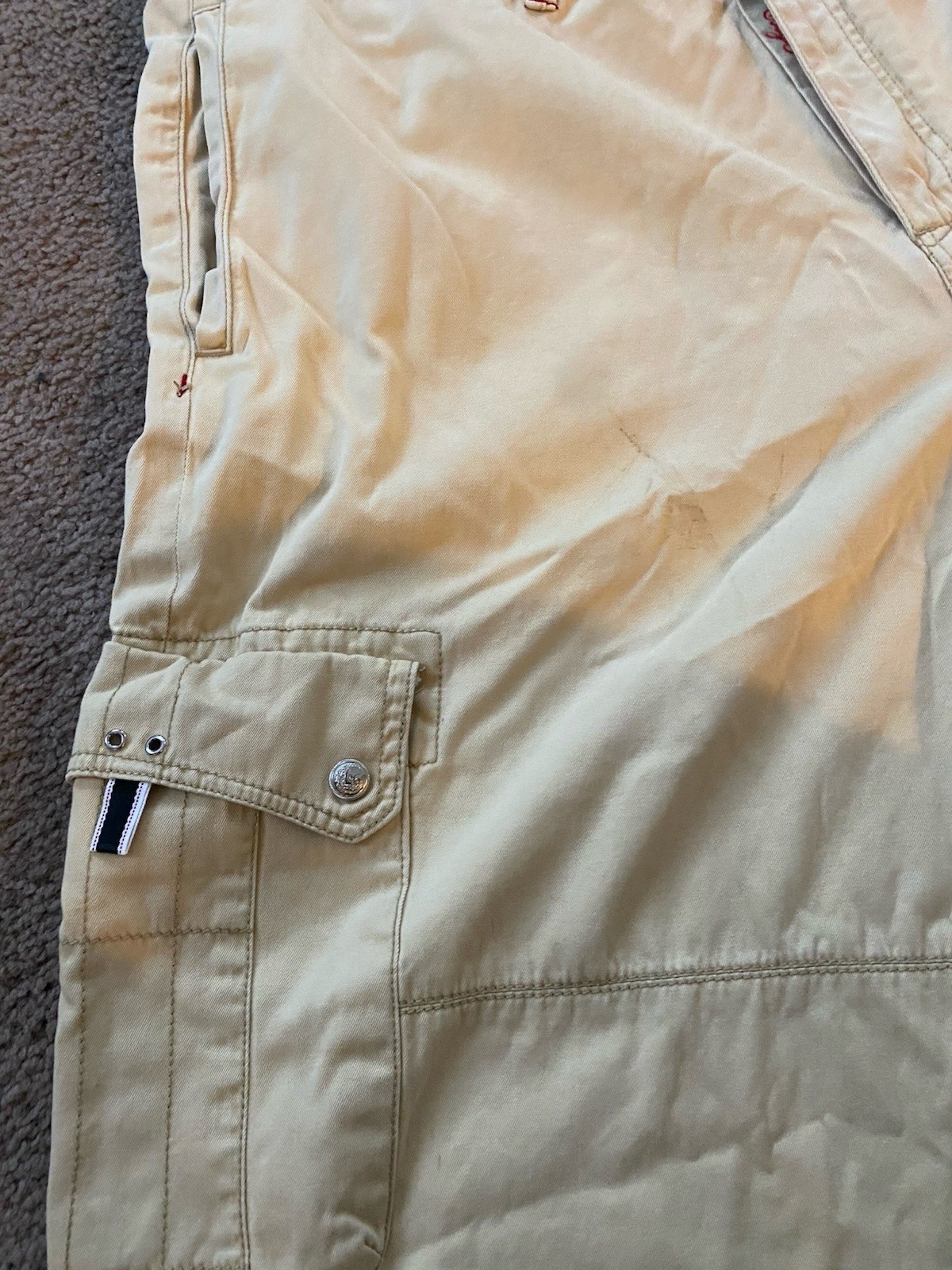 VINTAGE Y2K COOGI Men’s Beige Canvas Cotton Cargo Shorts Size 40. Biker Hip Hop