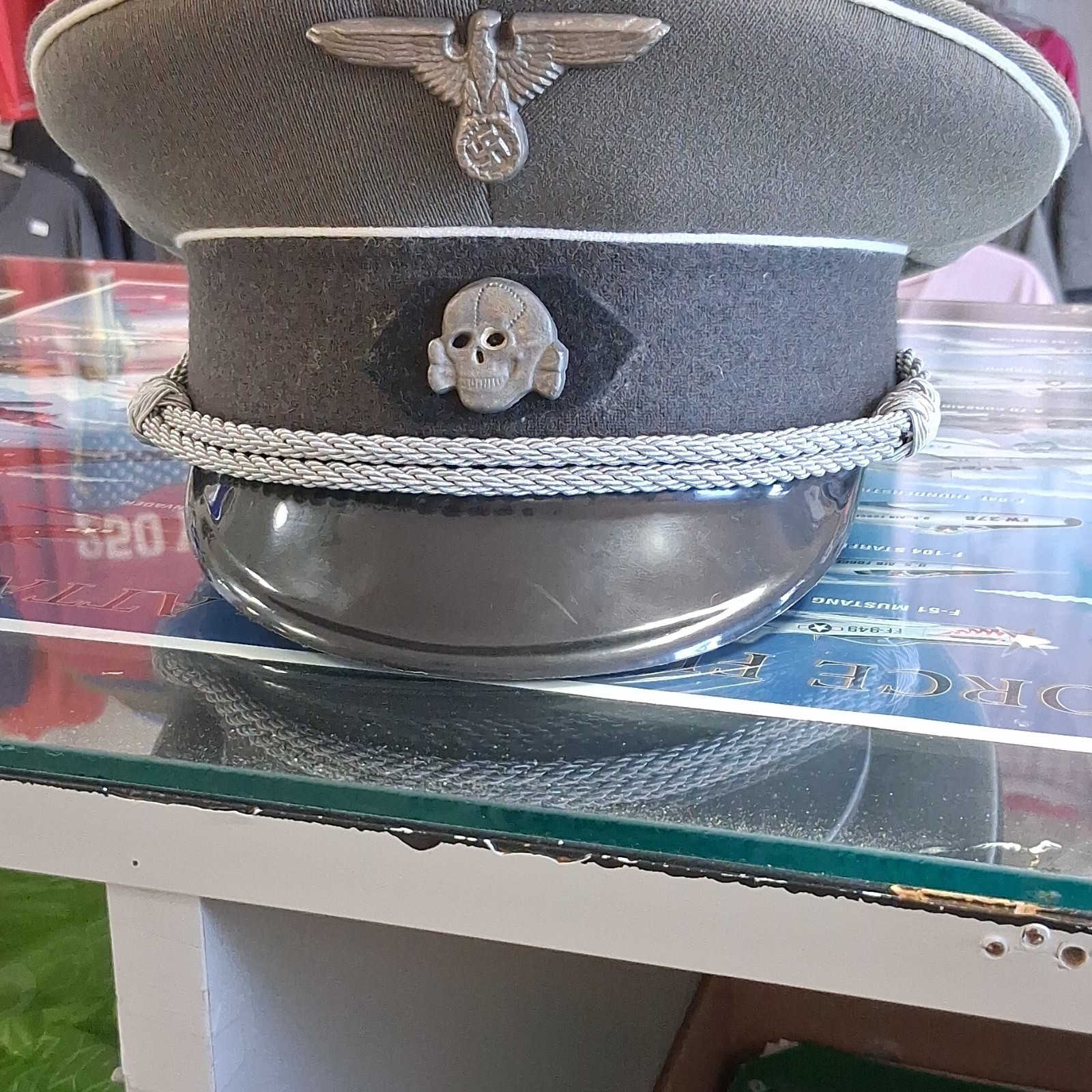 WWII-era German Visor Cap Black with Silver Insignia – Handmade