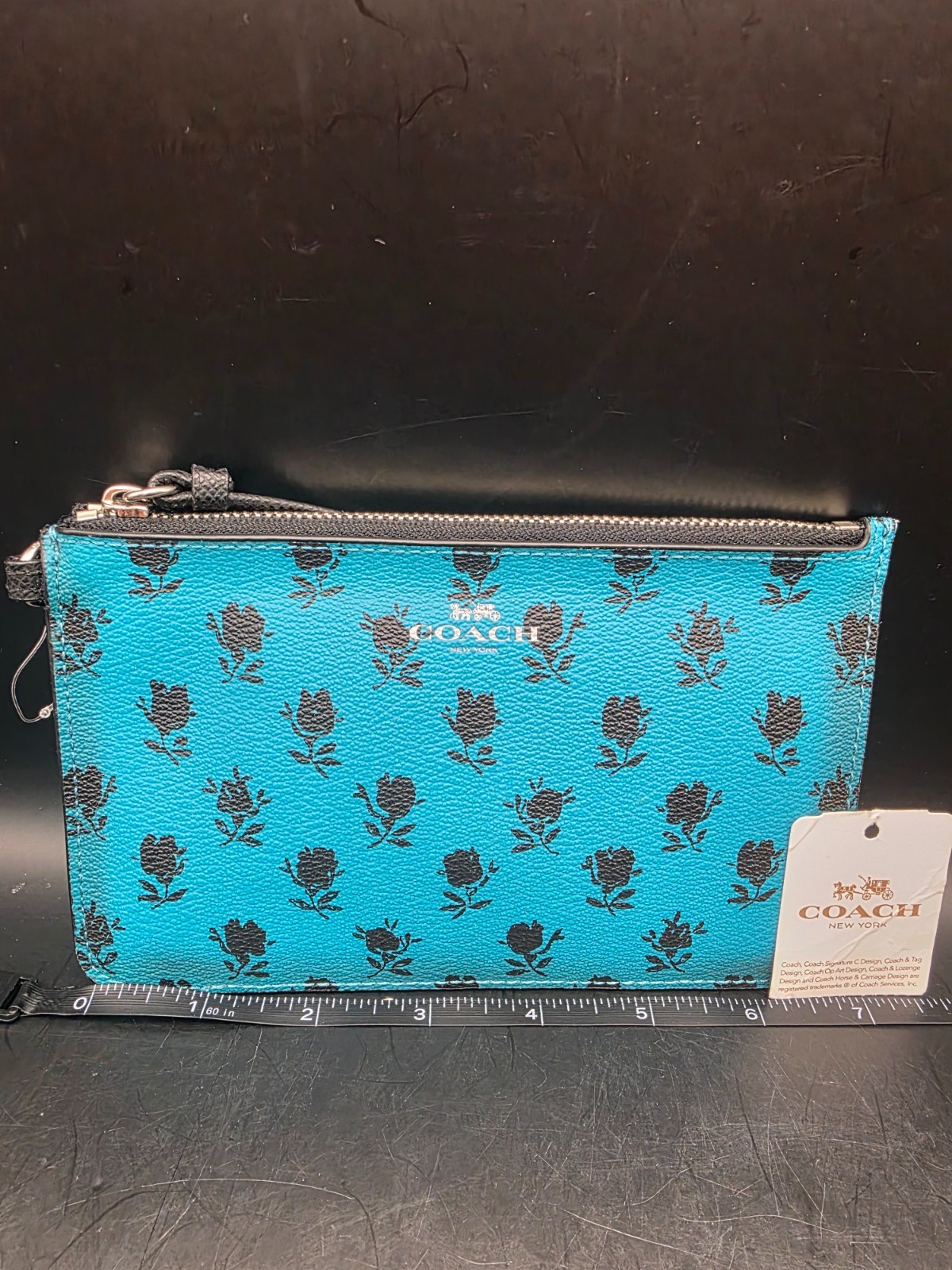 Coach Badlands Floral Teal & Black Wristlet NEW