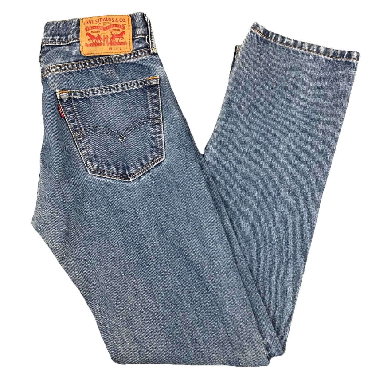 Levi’s Men’s 29×34 505 Regular Fit Straight Leg Blue Medium Wash Denim Jeans