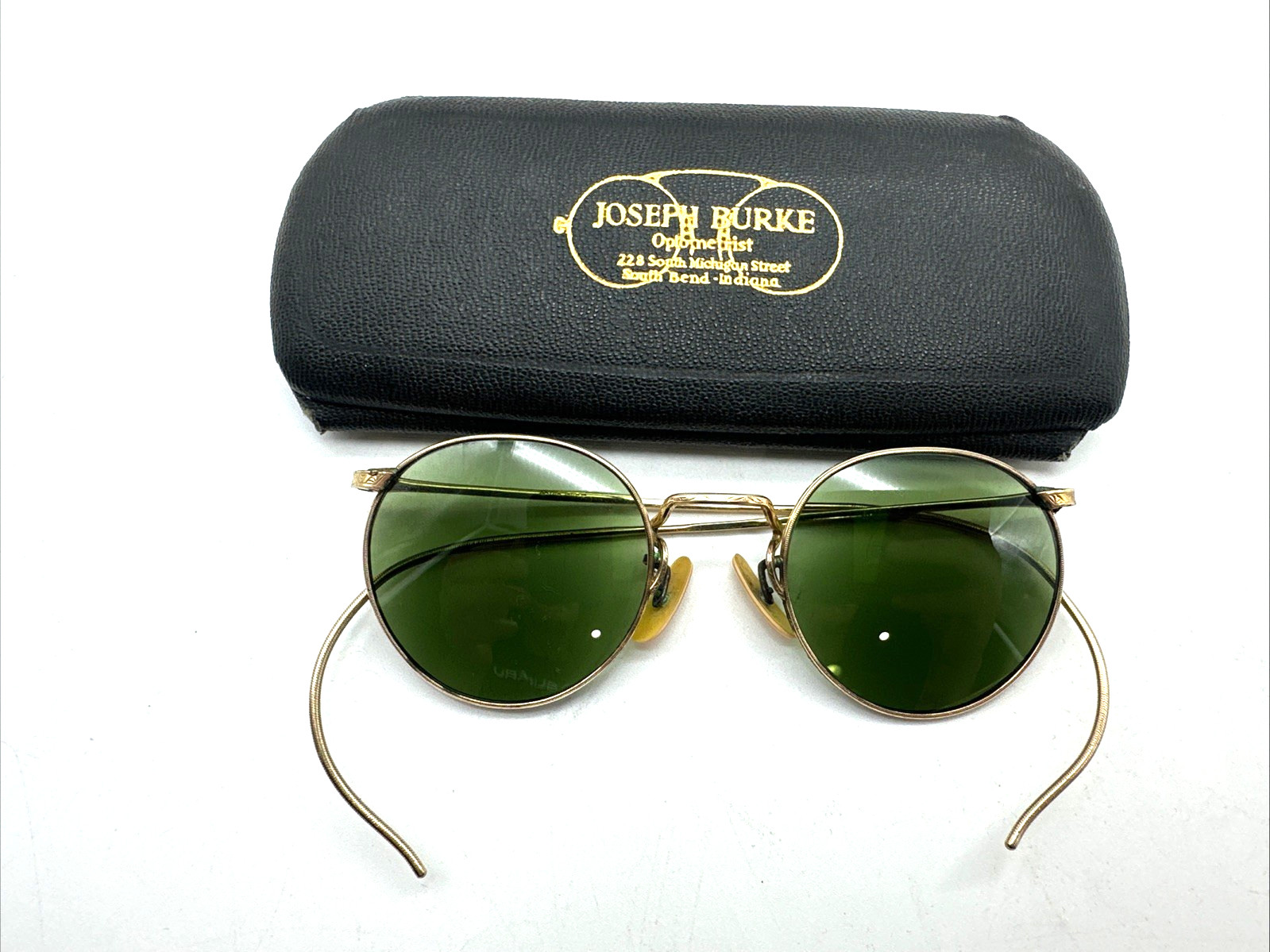 Ful-Vue 1/10K 12k GF Wire Rim Round Glasses W/ Case Gold Green Tint *READ