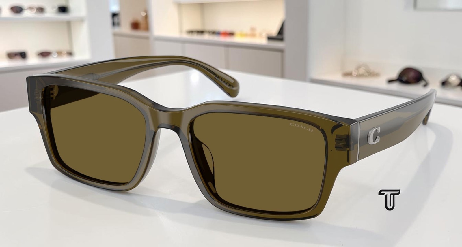 COACH HC8441U 591073 Cby96 Transparent Olive Green Solid 55 mm Men’s Sunglasses