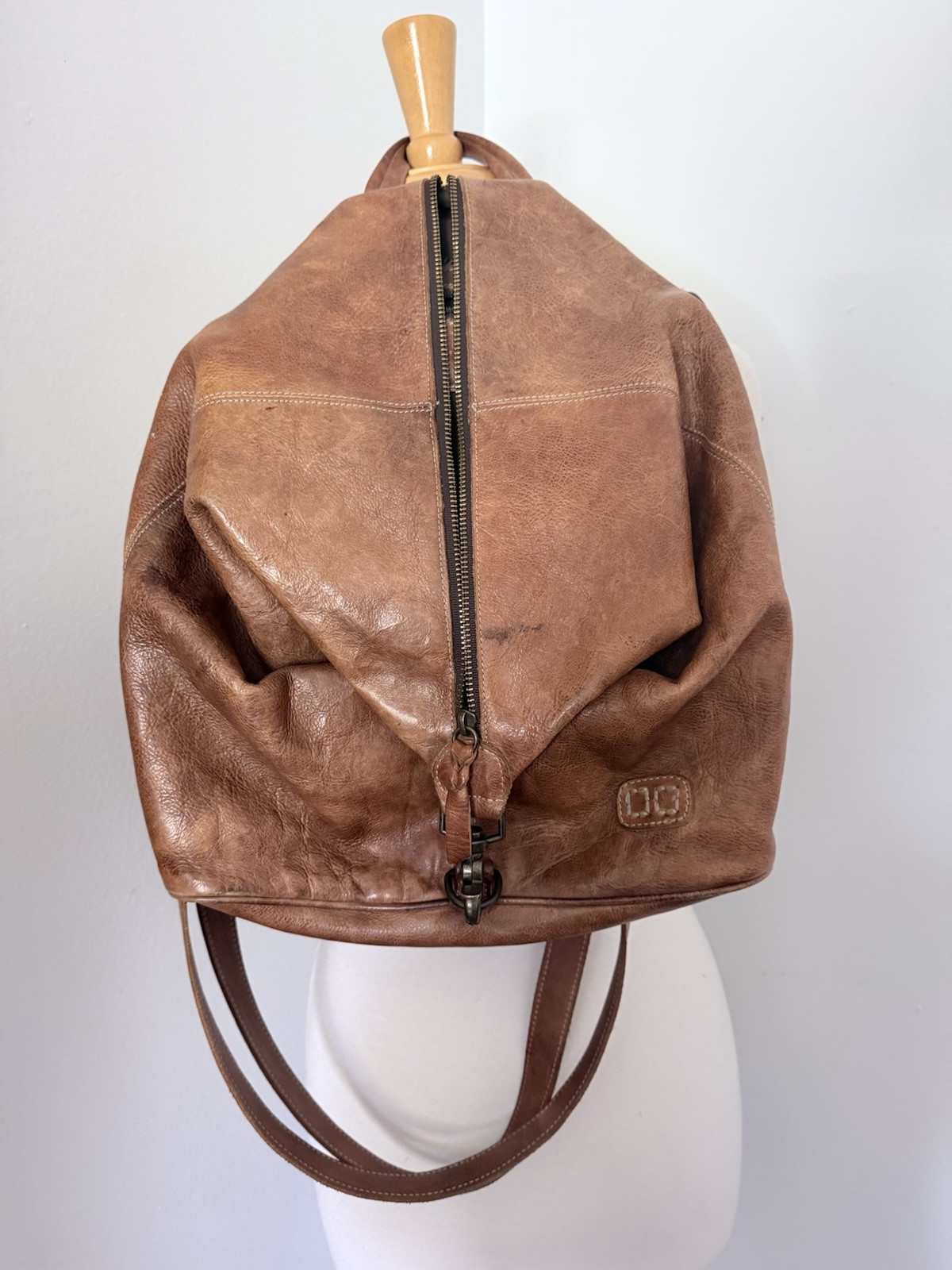 Bed|Stü Brown Distressed Zip Backpack, Detachable Adjustable Strap, Pockets