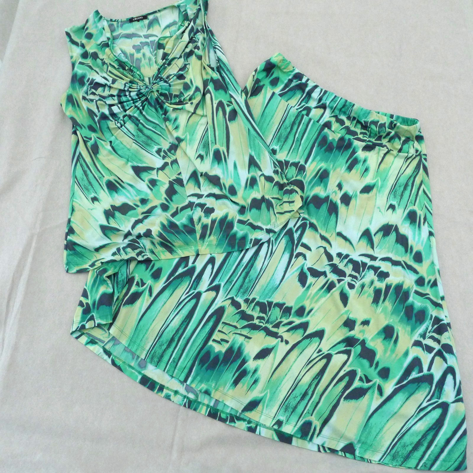 Olsen Womens Skirt + Top UK20 Blue Green Elasticated Stretch 2 piece Set Holiday