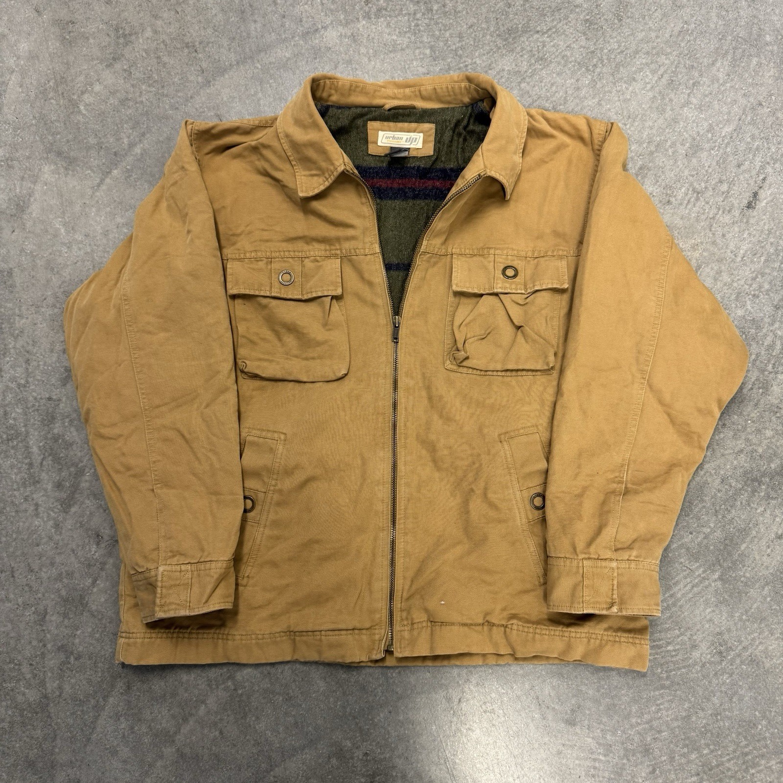 Mens Canvas Workwear Jacket Urban Pipeline Up Wool Blanket Lined Chore Coat XL