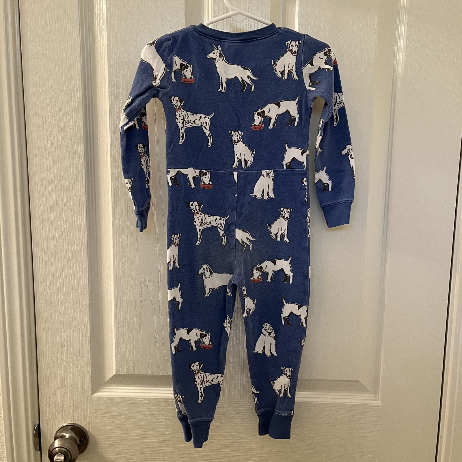 Mini Boden One Piece Footless Pajamas Blue Dog Sprout Button Front Size 3 years