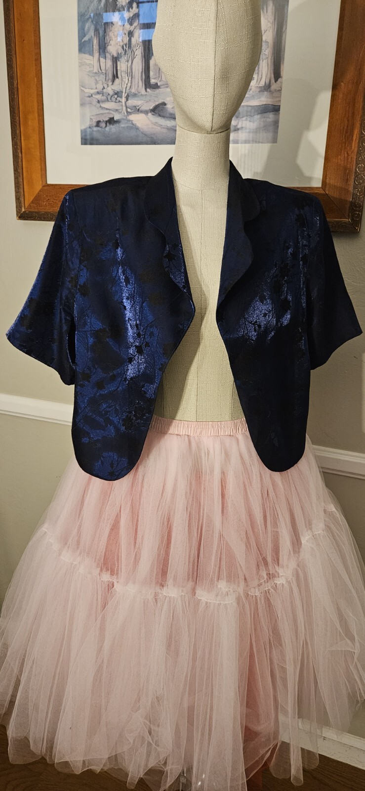 Vintage 1980s Navy Blue Floral Formal Top As Pictured By Lenovia