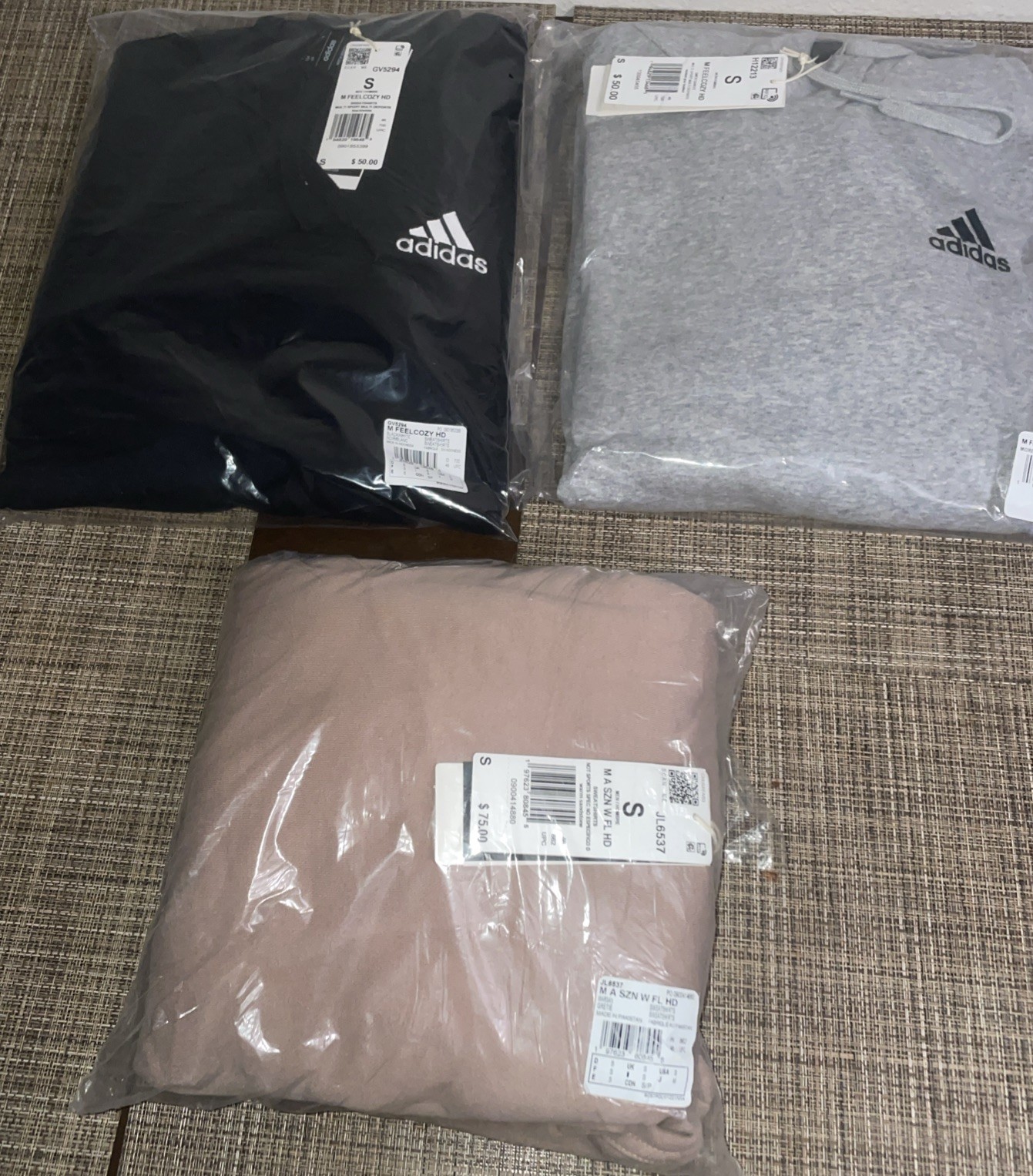Lot Of 3 Adidas men Essentials Fleece Hoodie Size Small Gray Black Sandstone New