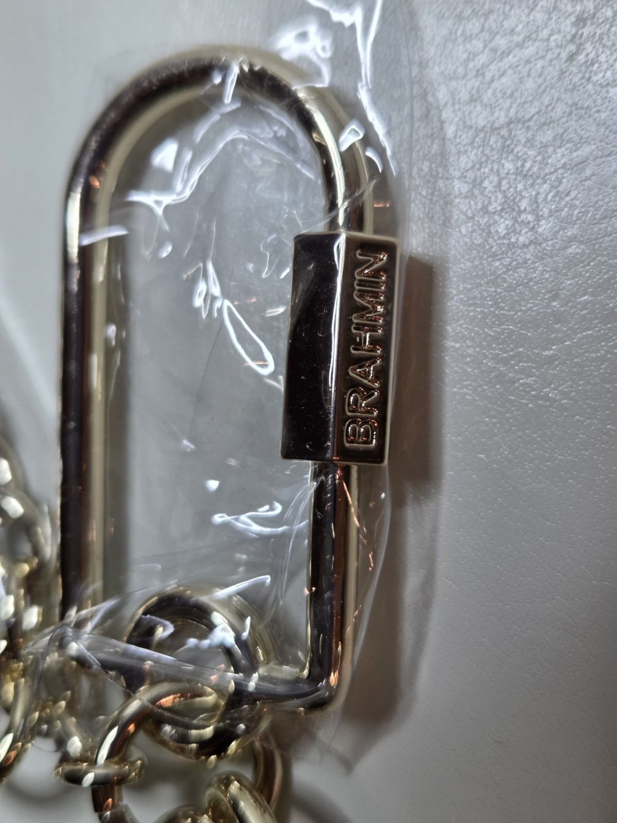 NWT Brahmin Light Gold Lock Clip Charm Key Wagon Logo Accessory Bracelet