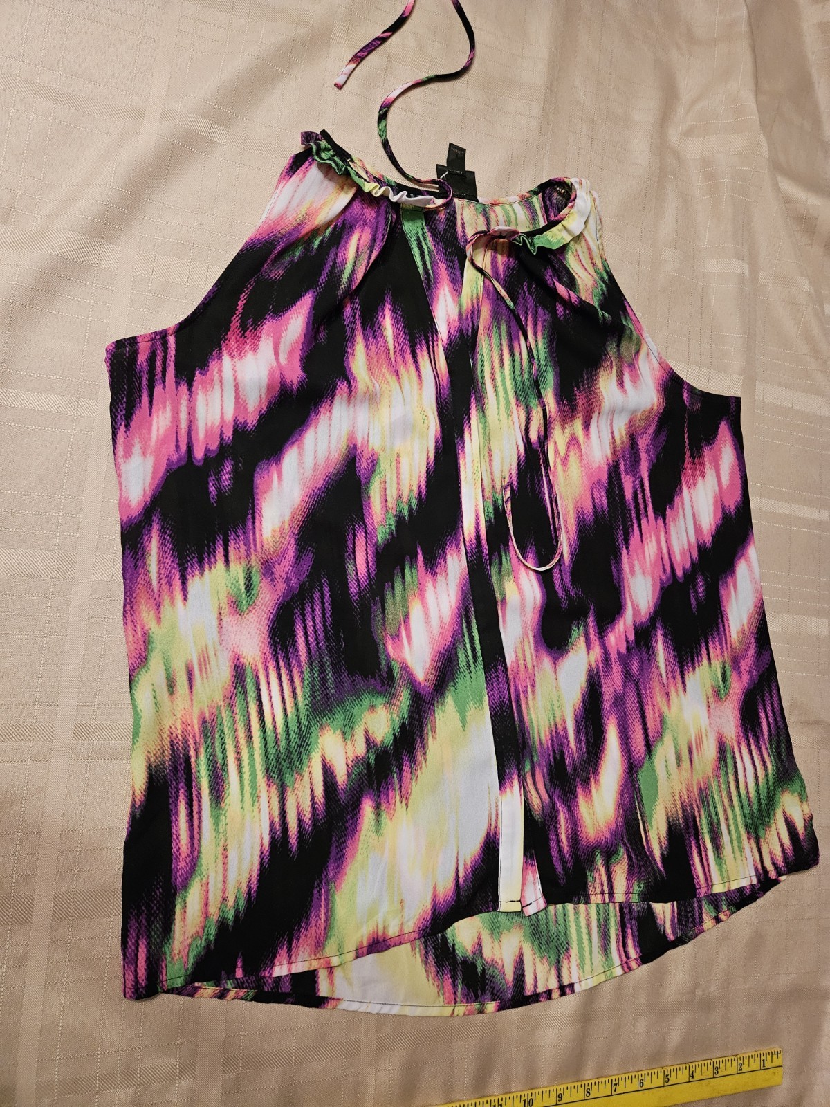 Worthington Blouse Top Womens Large Multicolor Abstract Print Pleated Round Neck