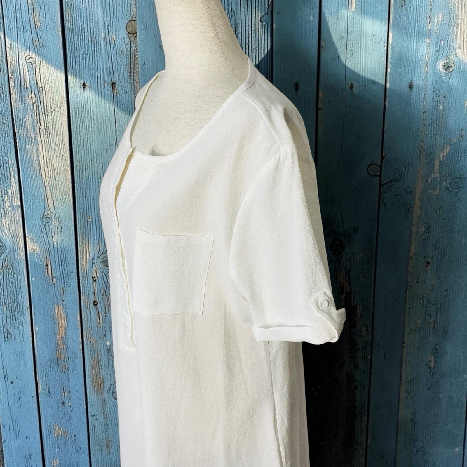 NWT NORACORA White Cotton Midi Shirt Dress Henley Size Large Beach Minimalist
