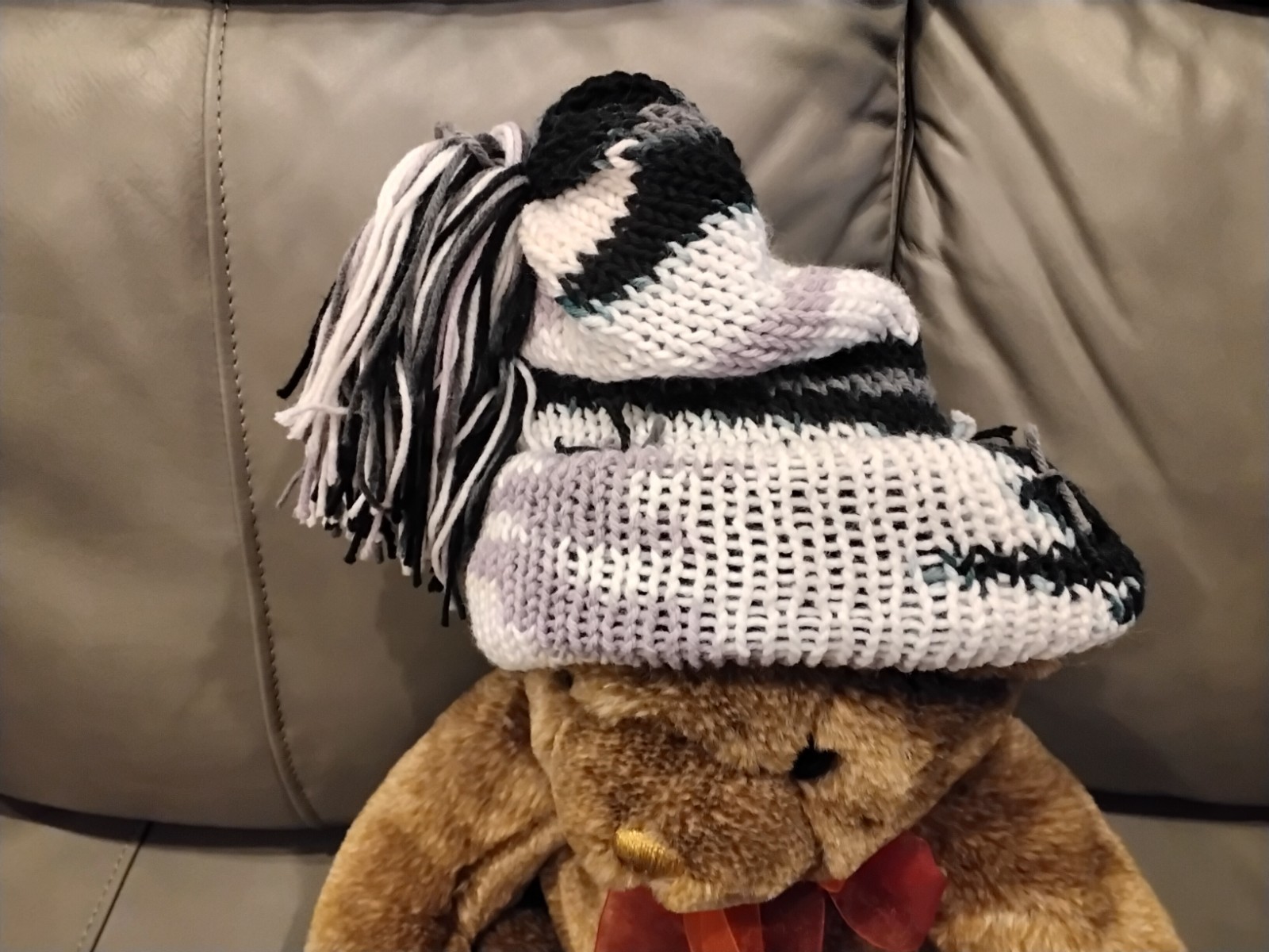 Winter Hat Two Layer Beanie Slouch Hat Black, Gray, White Large (L)