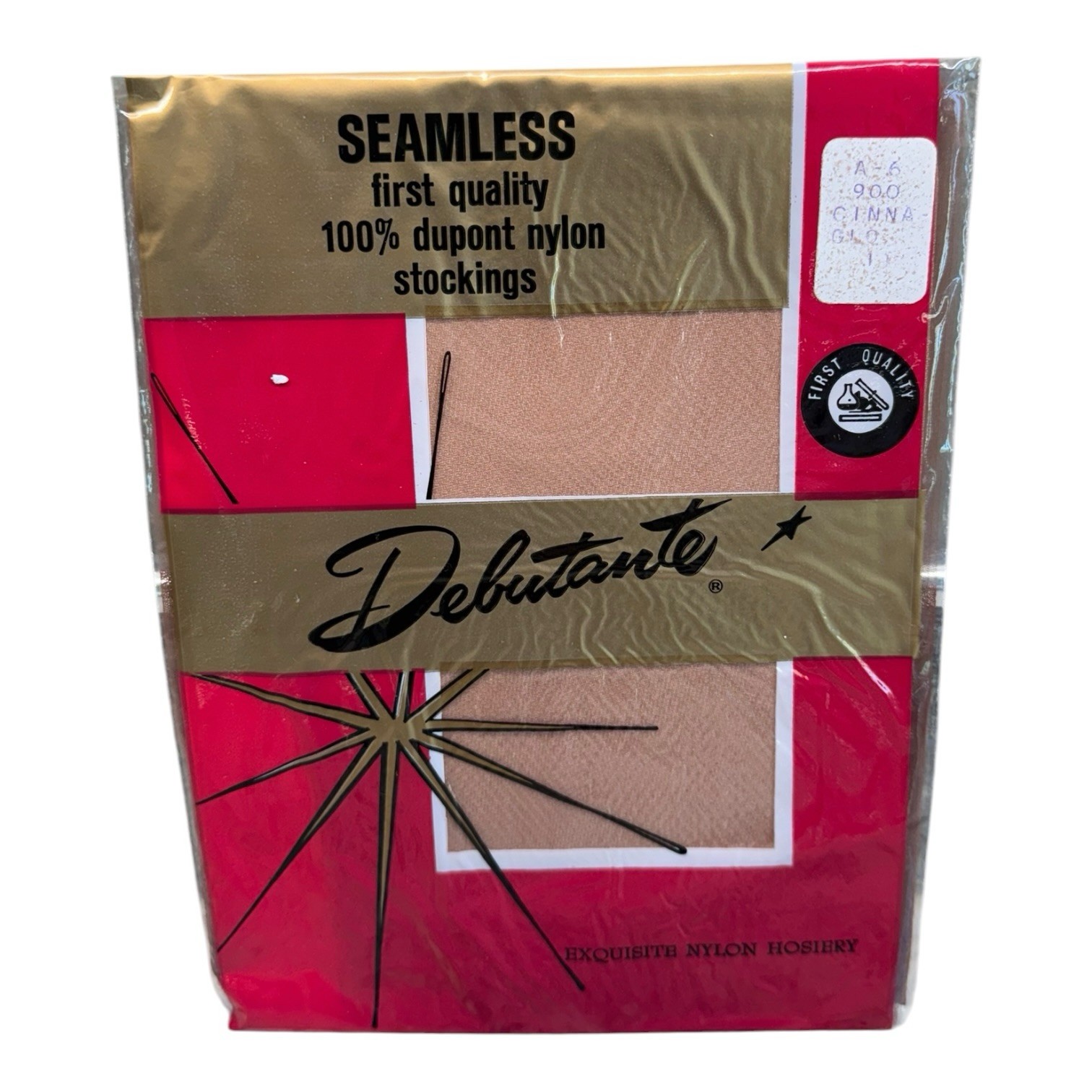 Debutante Stockings Seamless 100% DuPont Nylon Cinnaglo Size 11 Nude Heel 34”