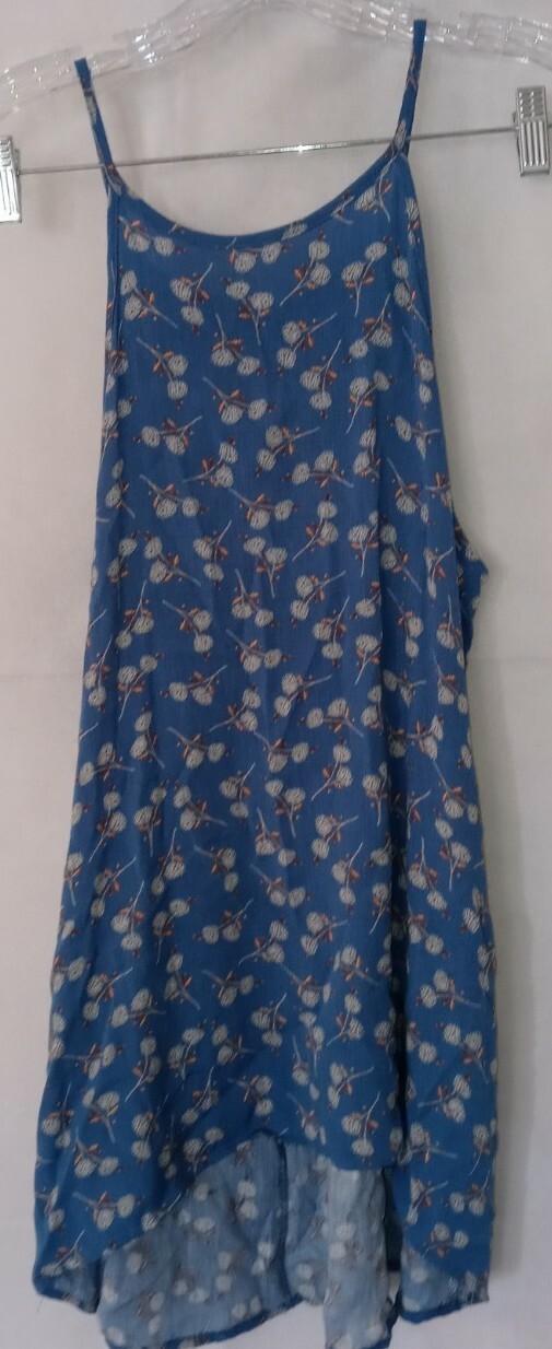 Ginger G Top M Darling Blue Floral Boho Hippie Flowy Rayon Hi Lo Hem Tank Shirt