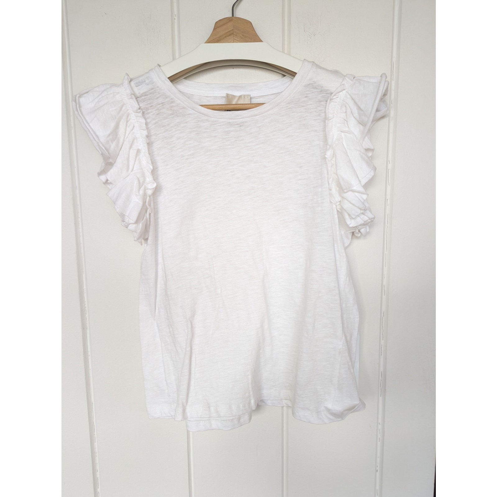 Industry White 100% Pima Cottton Ruffle Sleeve Top Women’s Size M