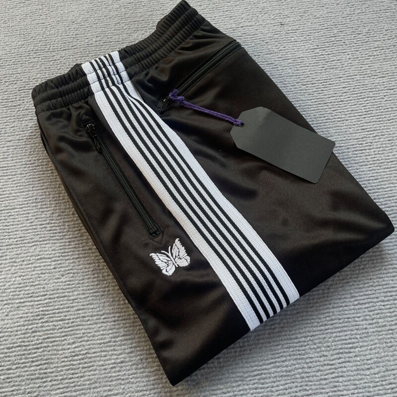 Men Women Quality Black Embroidered Needles Track Pants Classic Stripe Trousers