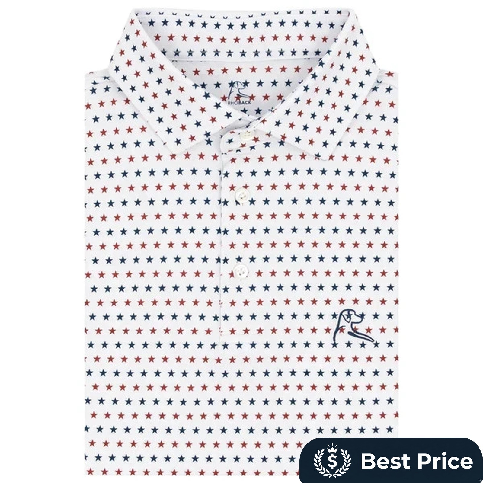 ⭐United States The Rhoback White Polo by :Non-Bacon Collar USA Flag M – L – XL⭐