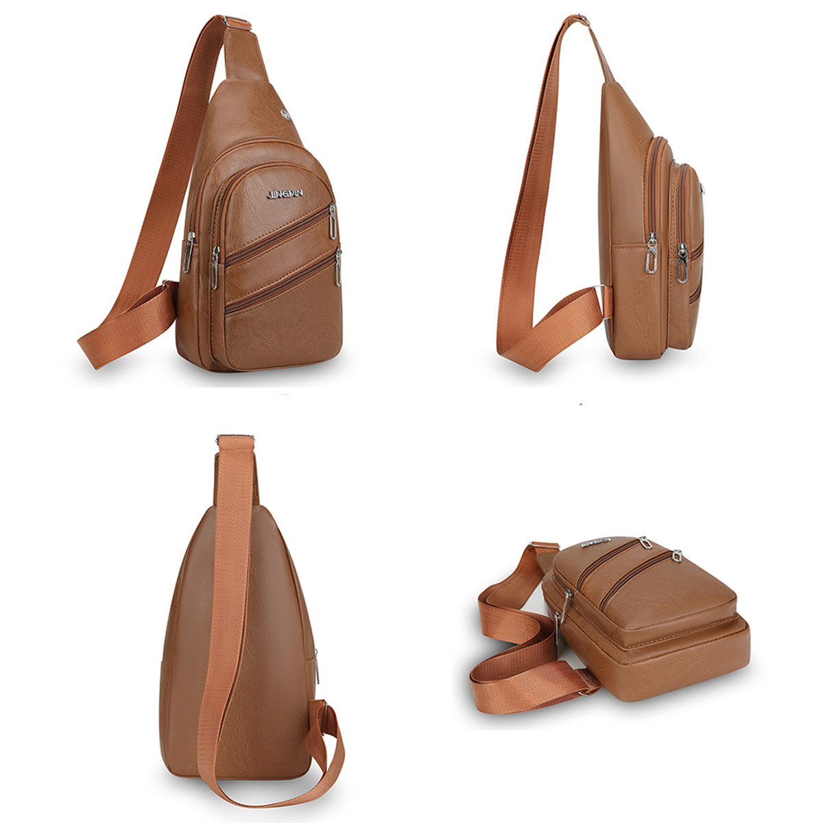 Men’s Leather Sling Bag Chest Pack Crossbody Shoulder Backpack USB Earphone Port