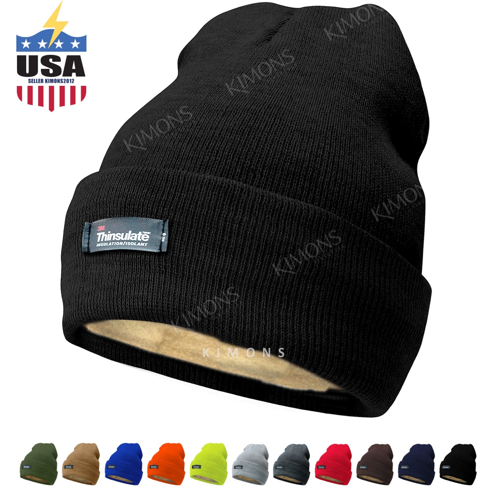 Mens Womens Winter Thermal Fleece Lined Insulated Knit Beanie Hat Cuff Cap Ski 2