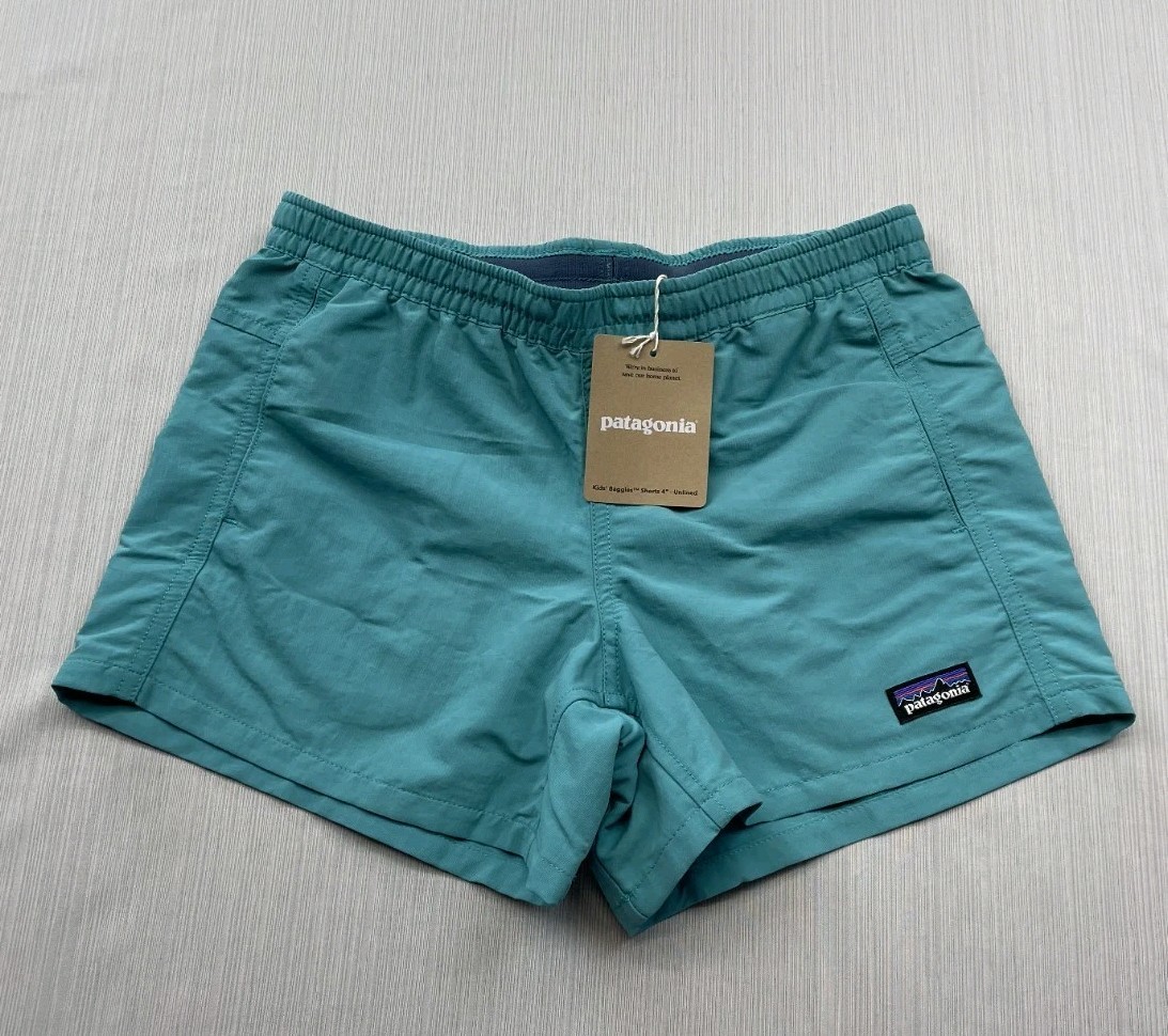New Patagonia Boys Kids Baggies Shorts 4″ Unlined Sz Large (12) Blue Green
