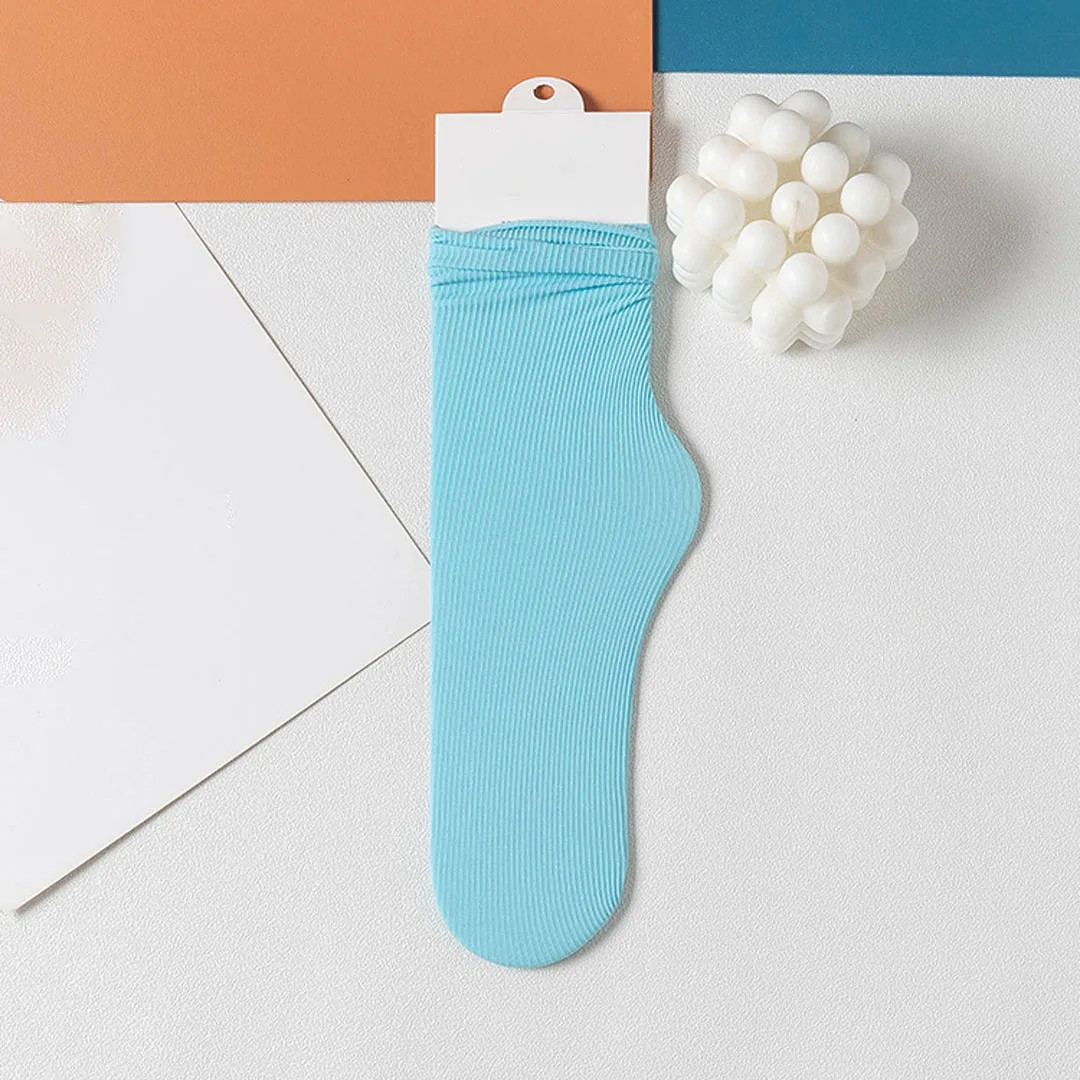 Women Summer Thin Long Socks Ice Velvet Soft Breathable Solid Black White Beige