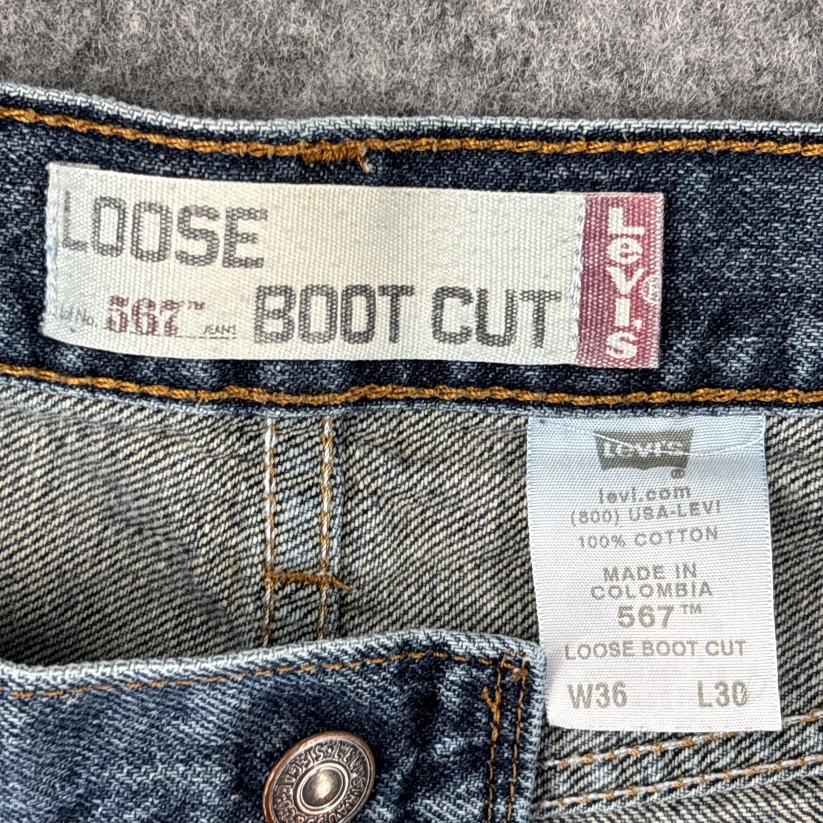 Levis’ Jeans Men’s 36 Loose Bootcut 567 Blue Vintage Button Fly 36×27