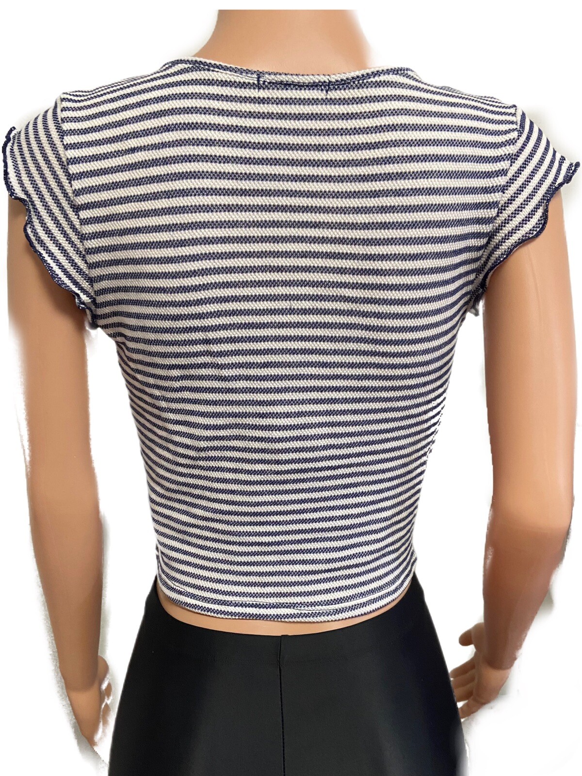 Y2K Style Blue Striped Knotted Keyhole Bust S/L Tank Top New Nautical beach new