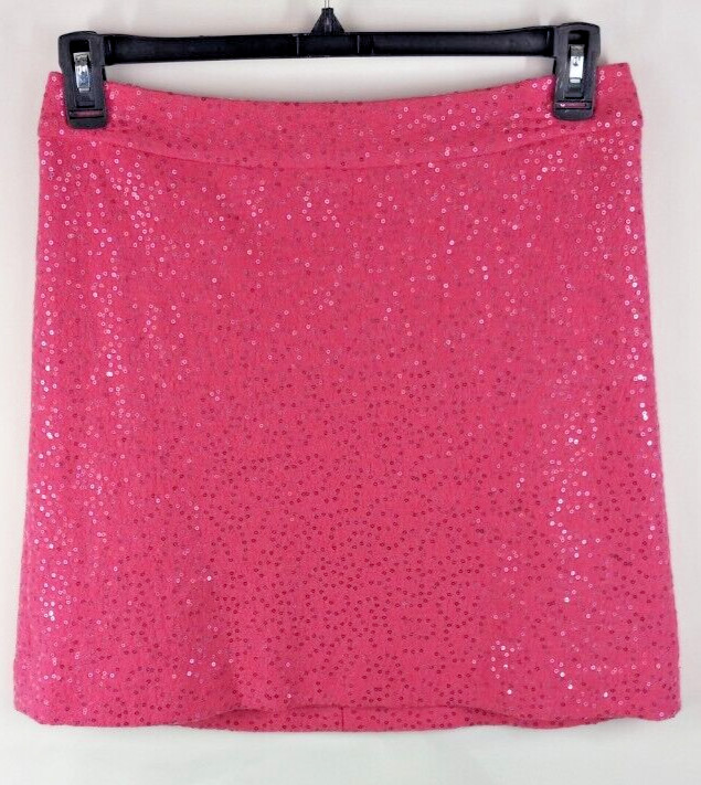 Ann Taylor Loft Size 6 Wool Blend Hot Pink Barbie Sequin Short Pencil Skirt NWT